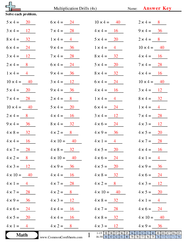  - 4s (horizontal) worksheet